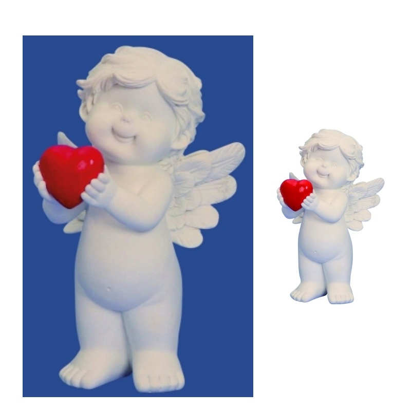 Andělíček stojící s červeným srdcem v ruce 19,5 cm