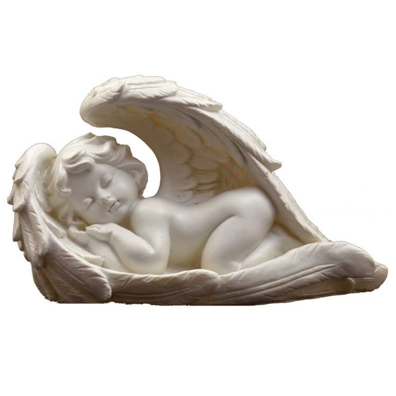 Andělíček spící v křídlech 21x13x9 cm soška anděla bílý polyresin směr doleva