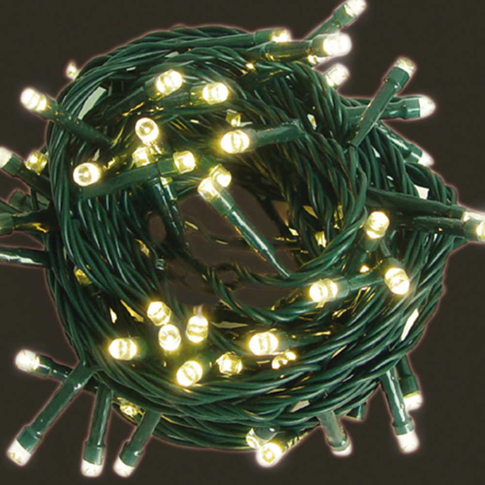 Řetěz do zásuvky teplá bílá 48 LED 4,5 m vnitřní i venkovní zelený kabel