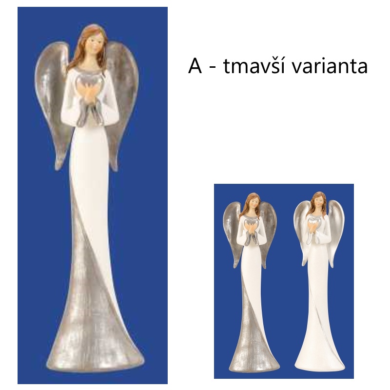Andělíček se srdíčkem bílý stříbrný 39 cm tmavší varianta