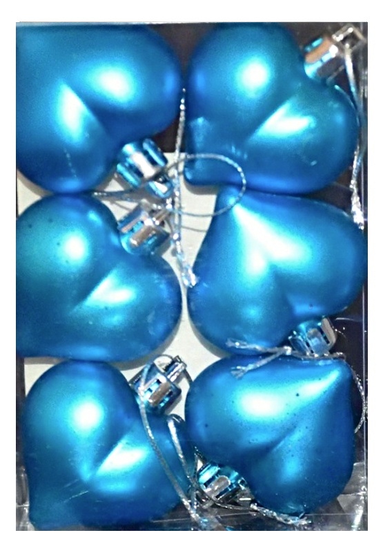 Vánoční ozdoby srdce 5 cm sada 6 ks tyrkysově modré matné