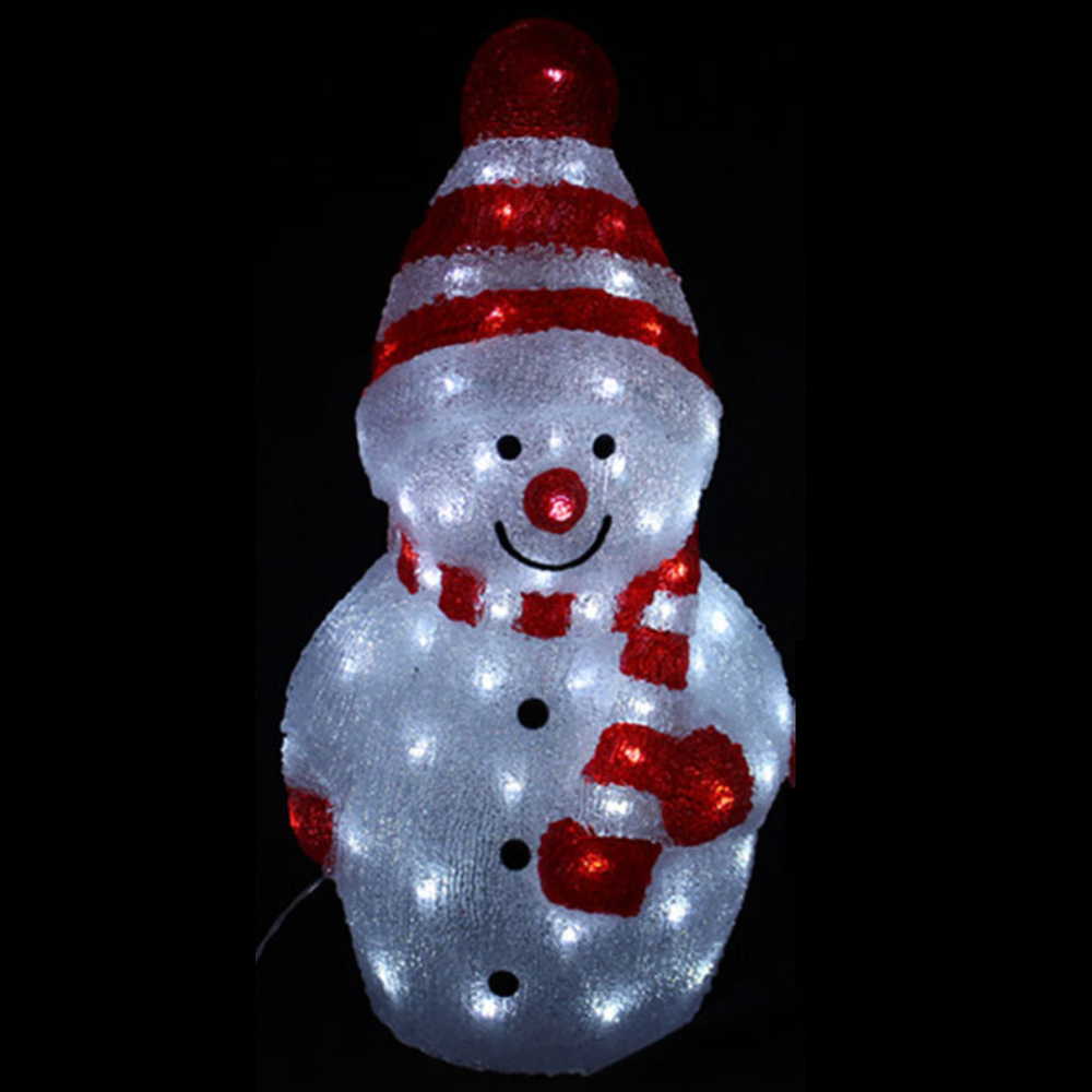 Sněhulák akryl 30,5 cm do zásuvky 40 LED studená bílá červený